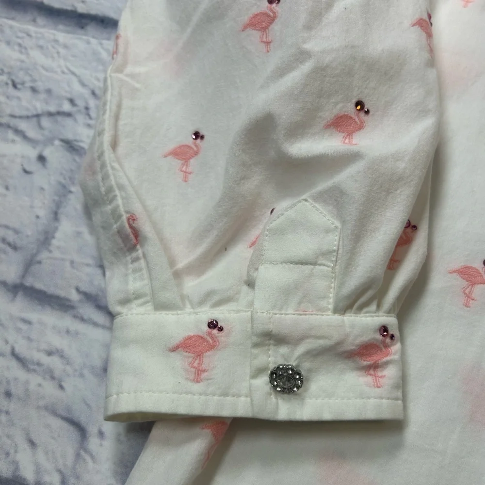 Marc Jacobs White Shirt with Pink Flamingo Pattern & Rhinestones. - Picture 11 of 11